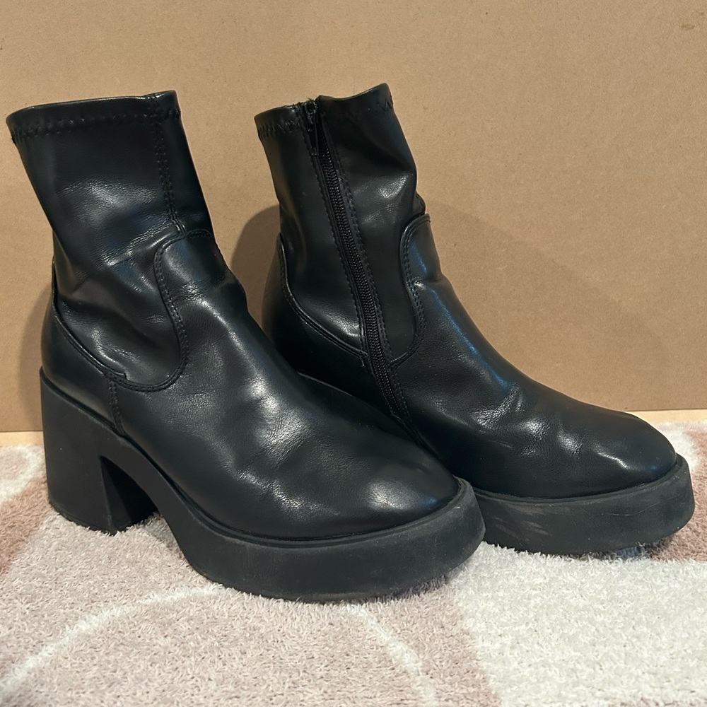Platform Vegan Leather Black Booties
